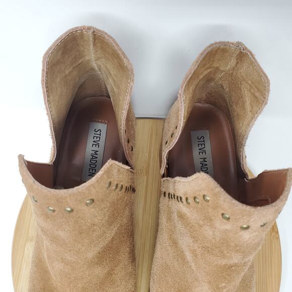 Steve Madden Lyz Ankle Boots‎ Womens 9 Brown Suede Studded Western Cut Out Side - Picture 5 of 12